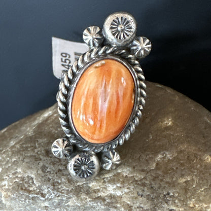 Orange Spiny Oyster Navajo Sterling Silver Ring Native American Size 6 00459