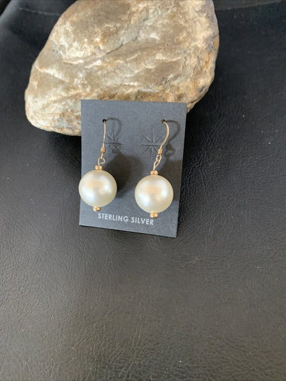 Beautiful Women White Cultured Pearl Gold Filled Bead Dangle Earrings 1" 13038