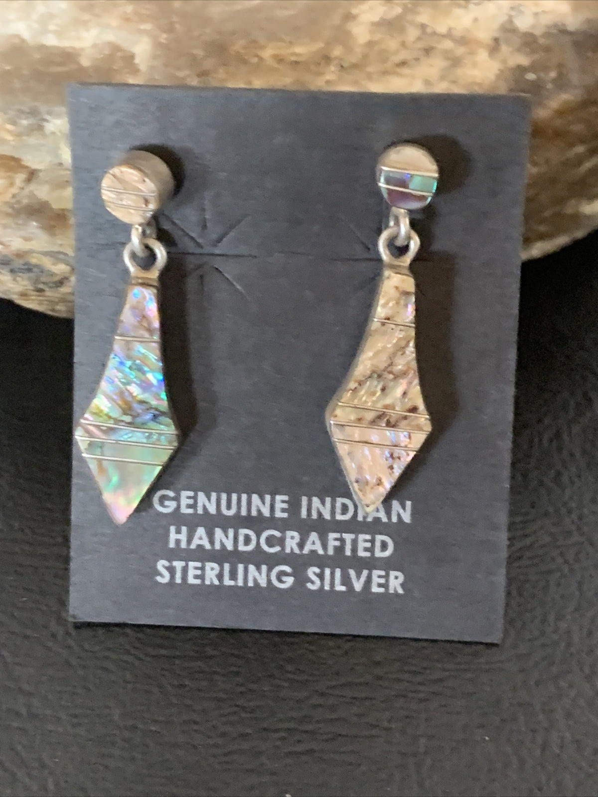 Native Pava Shell Minimalist Navajo Sterling Silver Inlay Earrings 1" 13071