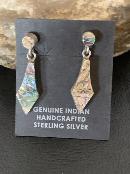 Native Pava Shell Minimalist Navajo Sterling Silver Inlay Earrings 1" 13071