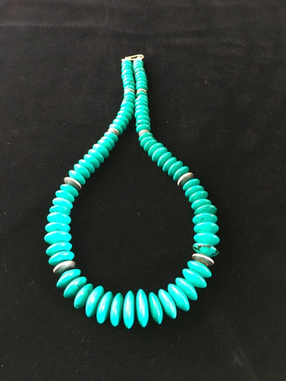 Navajo Teal Blue Turquoise Necklace Sterling Silver 18" Handmade 1730