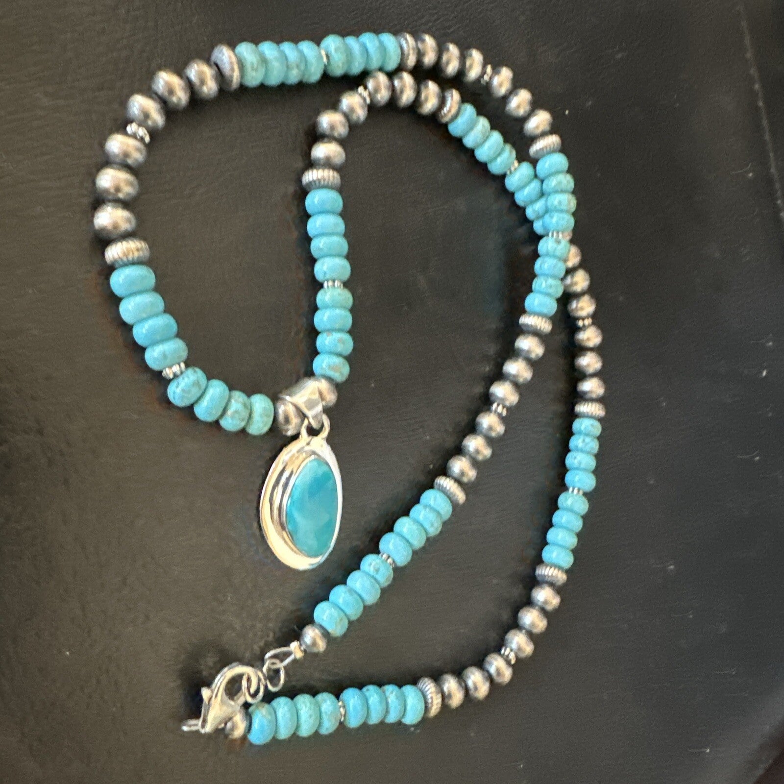 WoMens Blue Kingman Turquoise Pendant Navajo Sterling Silver Necklace 21" 18416