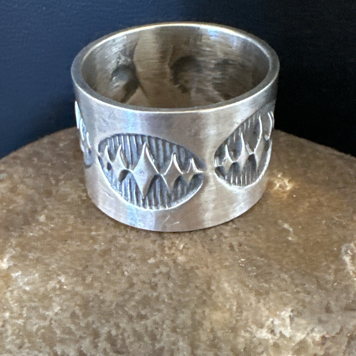 Mens Women Wedding Wide Band Navajo Stamped Sterling Silver Ring Size 7 17999
