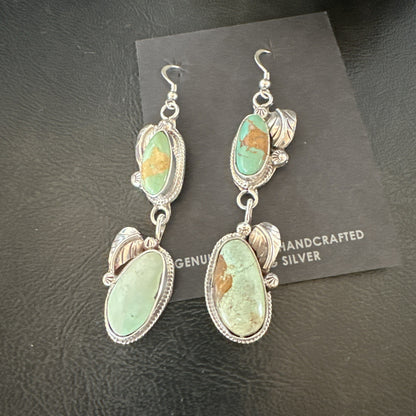 Green Royston Turquoise Navajo Sterling Silver Dangle Earrings 19603