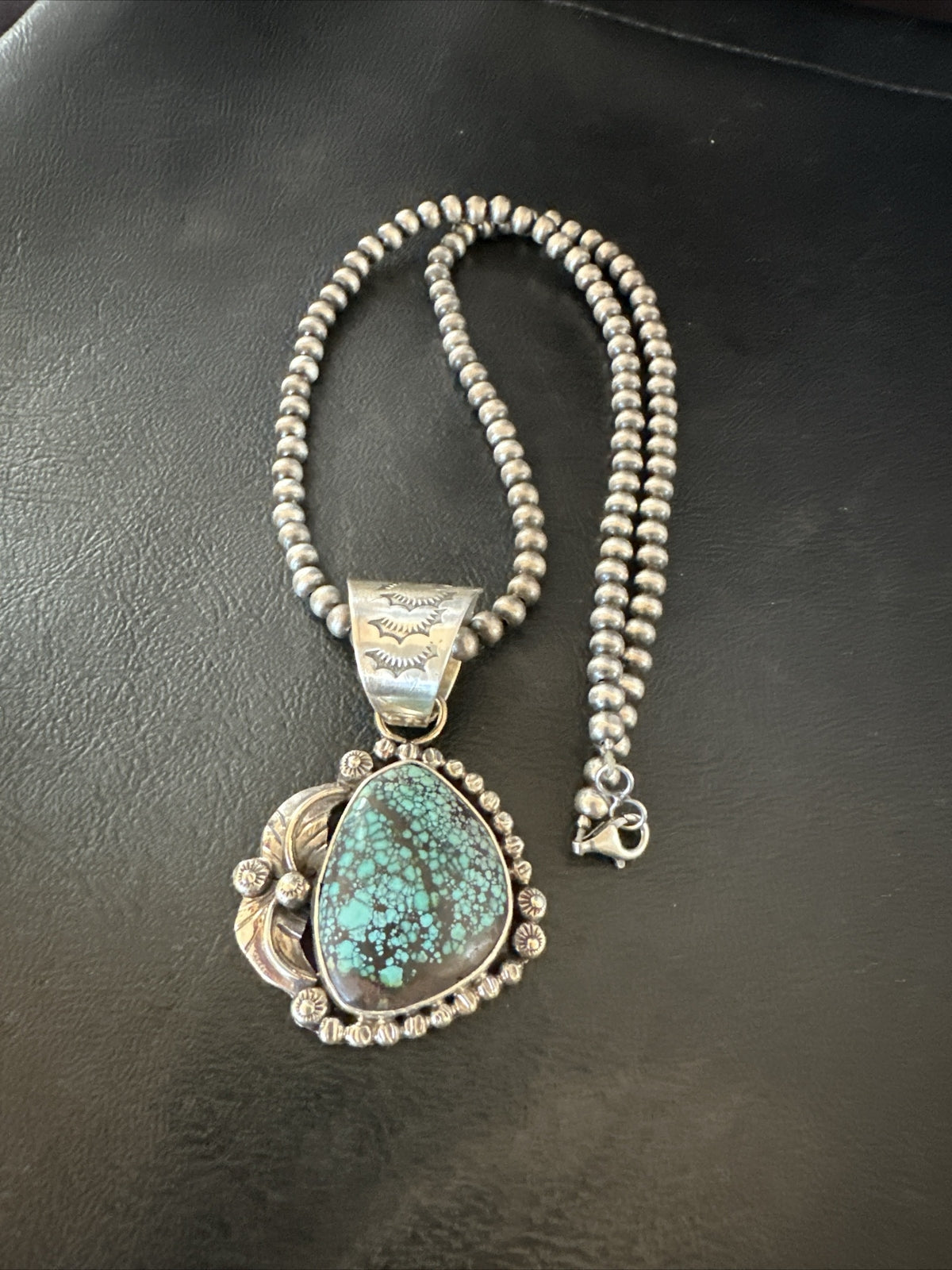 Men Women Navajo Sterling Silver Blue Spiderweb Turquoise Necklace Pendant 18093