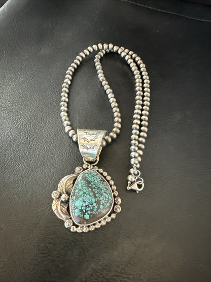 Men Women Navajo Sterling Silver Blue Spiderweb Turquoise Necklace Pendant 18093