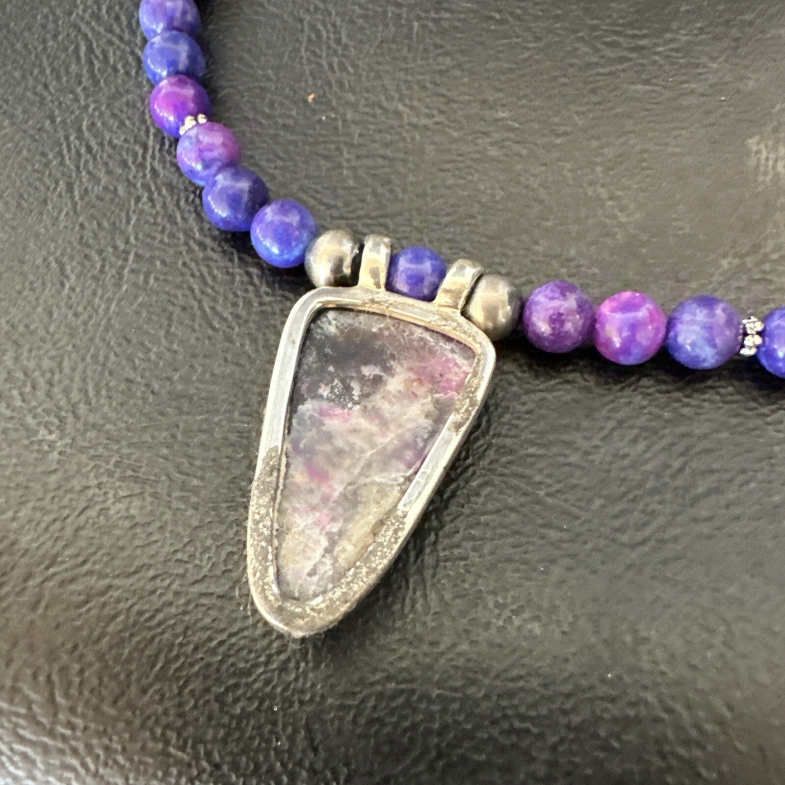 Purple Stone Pendant Navajo Pearls Sterling Silver Necklace 22” 18294