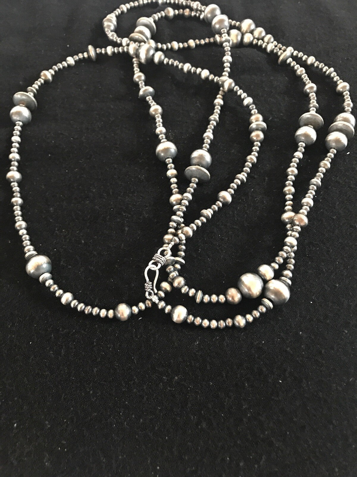 Native American Sterling Silver Navajo Mixed Beads 72" Necklace 92324