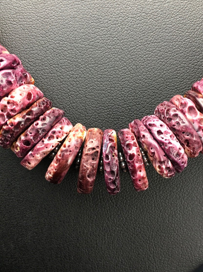 Purple Spiny Oyster Navajo Sterling Silver Necklace 23" 18358