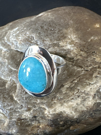 WoMens Sterling Silver Blue Kingman Turquoise Ring Size 7 17680