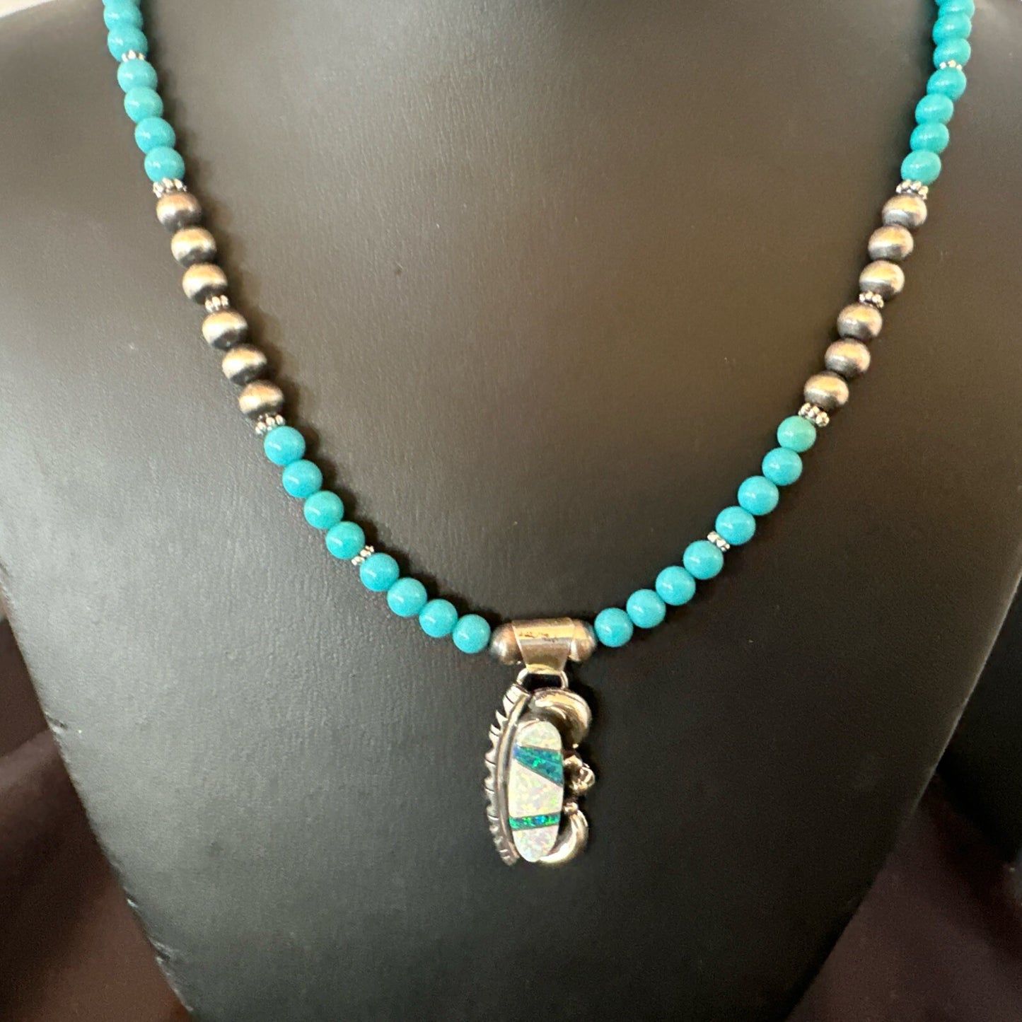 Blue Opal Pendant Turquoise Navajo Sterling Silver Necklace 23" 18735