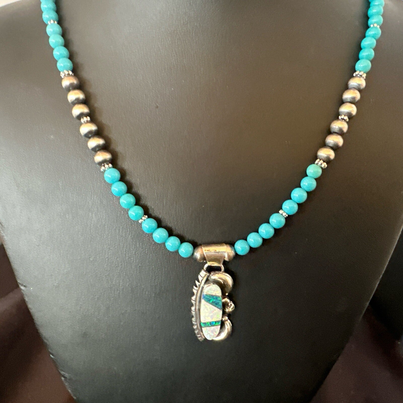 Blue Opal Pendant Turquoise Navajo Sterling Silver Necklace 23" 18735