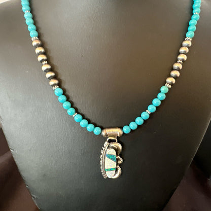 Blue Opal Pendant Turquoise Navajo Sterling Silver Necklace 23" 18735