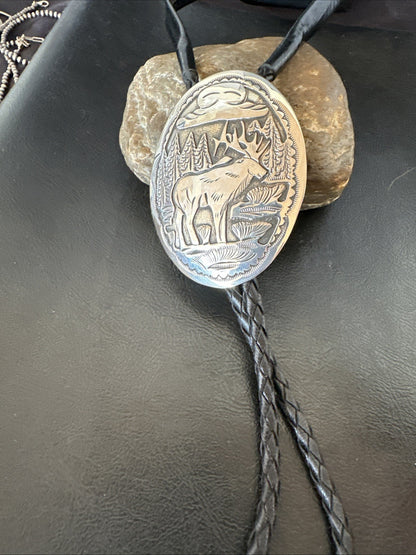 H Joe Mens Stamped Reindeer Navajo Sterling Silver Bolo Tie 19425