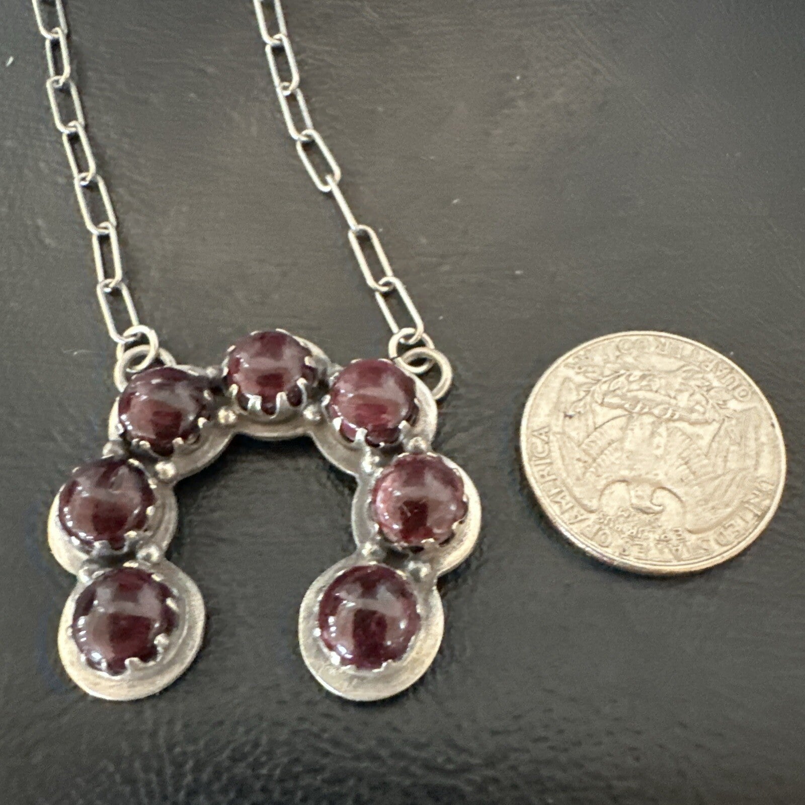 Purple Spiny Oyster Naja Pendant Navajo Sterling Silver Chain 20” Necklace 18853