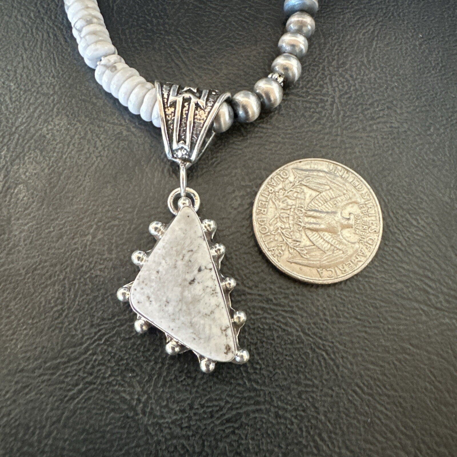 White Buffalo Turquoise Pendant Navajo Pearls Sterling Silver Necklace 22" 18255
