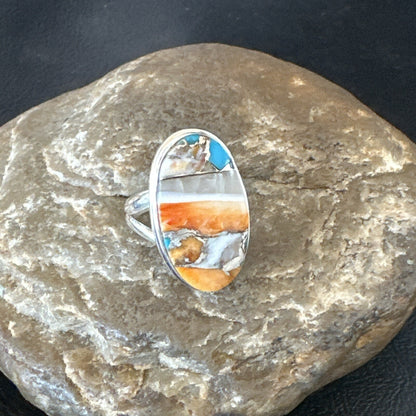 Blue Turquoise Spiny Oyster Navajo Sterling Silver Ring Size 8 18251