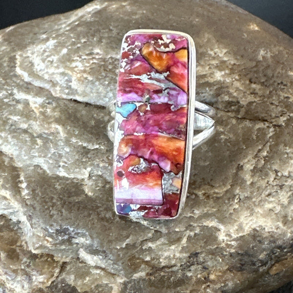 Blue Turquoise Spiny Oyster Navajo Ring Size 7 | Sterling Silver | Authentic Native American Handmade | 18227