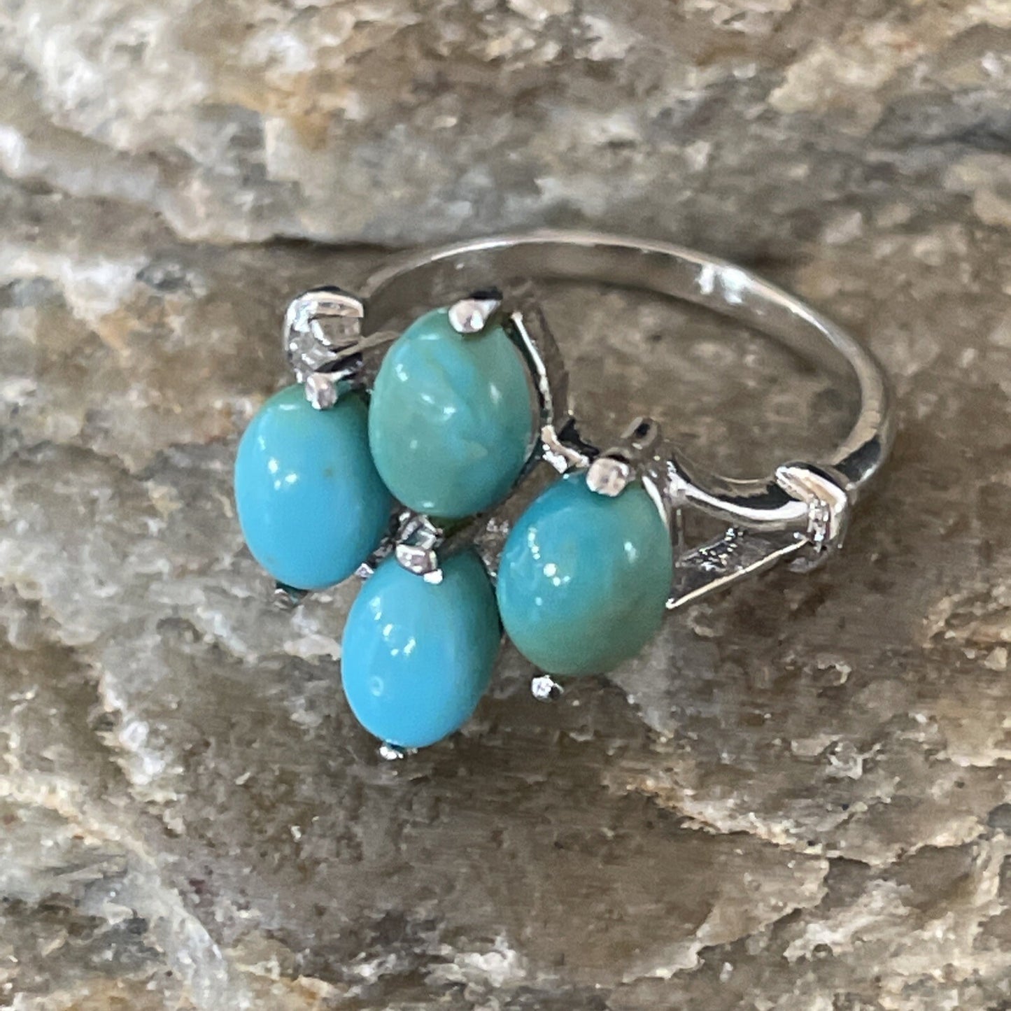 Blue Turquoise Navajo Sterling Silver Cluster Ring Size 6.5 11448