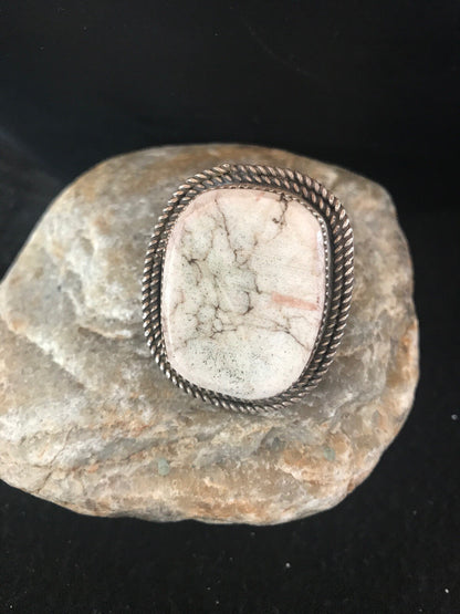 White Wild Horse Turquoise Navajo Sterling Silver Ring Size 5.5 2937