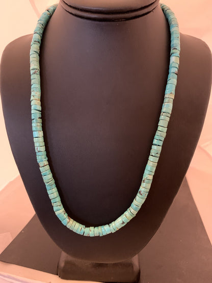 Navajo Turquoise 7mm Heishi Sterling Silver Bead Necklace 24"