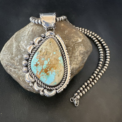 XXL Mens Royston Turquoise Pendant Navajo Pearls Sterling Silver Necklace 18745