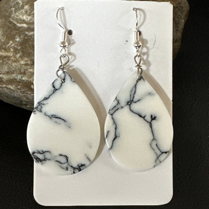 White Howlite Slab Sterling Silver Dangle Earrings 1” 19265