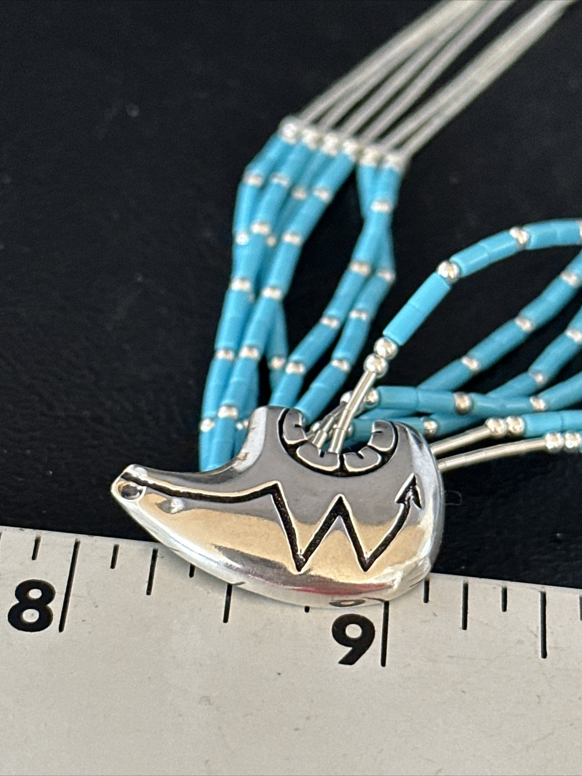 Bear Pendant Turquoise 5 Strand Heishi Liquid Sterling Silver Necklace 14822