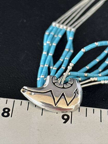 Bear Pendant Turquoise 5 Strand Heishi Liquid Sterling Silver Necklace 14822