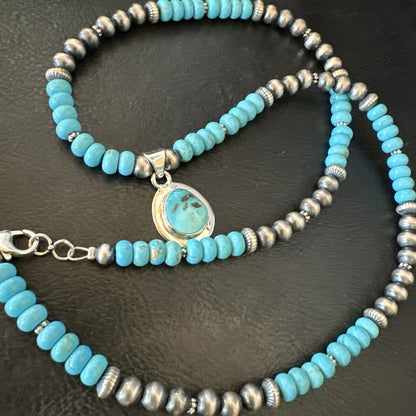 WoMens Blue Kingman Turquoise Pendant Navajo Sterling Silver Necklace 21" 18424