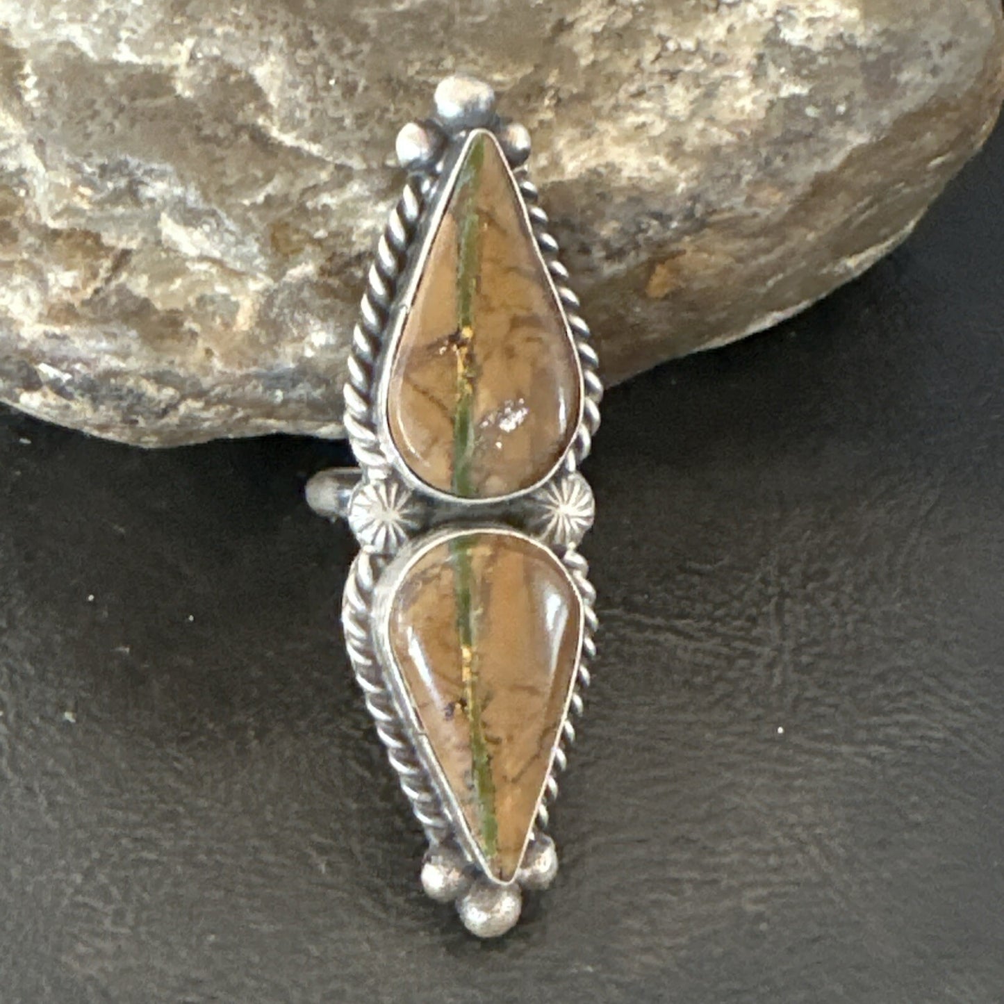 Navajo Sterling Silver Ribbon Boulder Turquoise Ring Size 7.5 18613