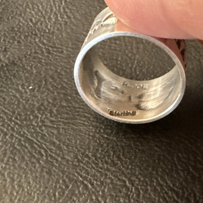 Mens Women Wedding Wide Band Navajo Stamped Sterling Silver Ring Size 7 17999