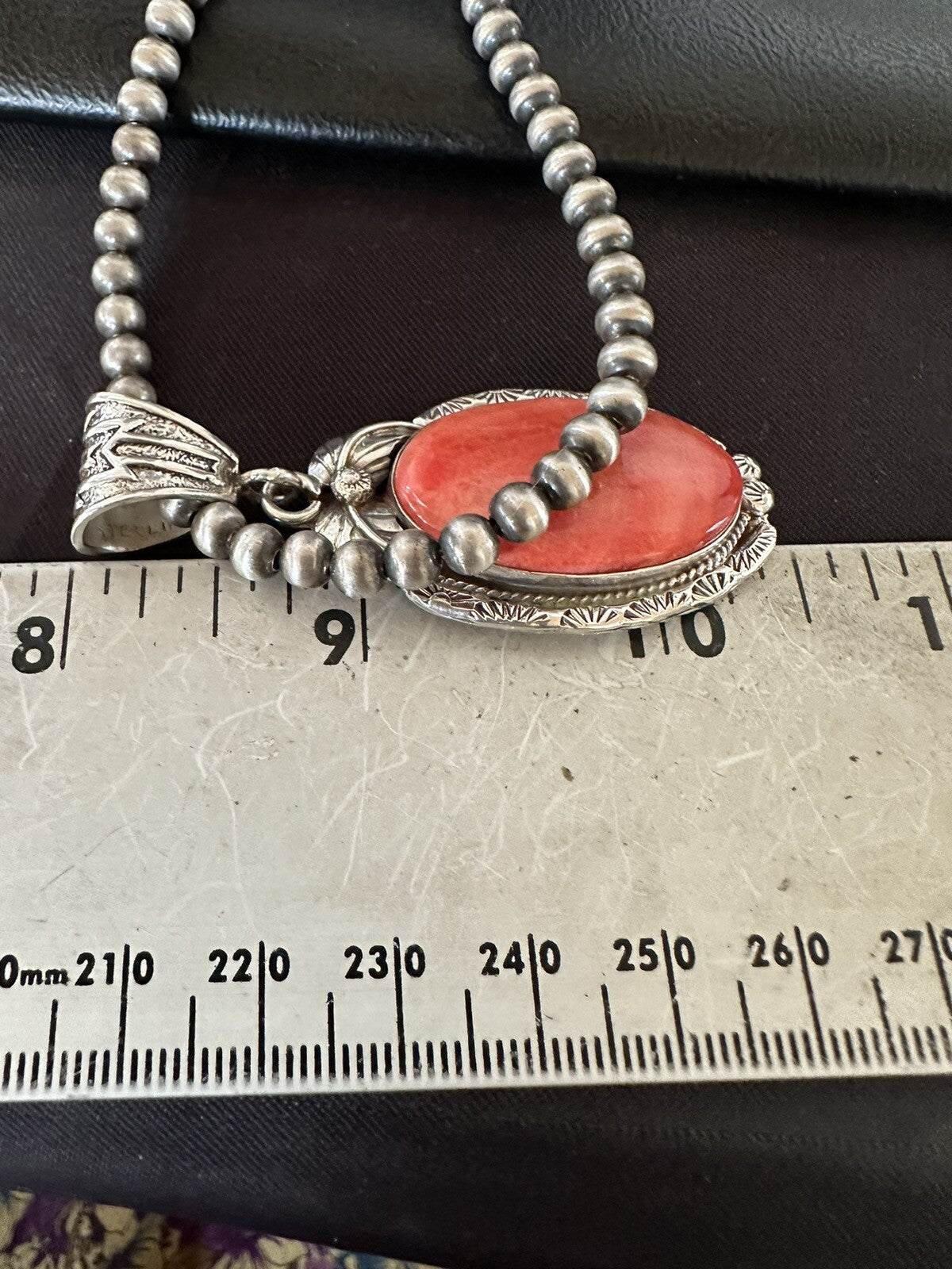 WoMens Red Spiny Oyster Pendant Navajo Sterling Silver Necklace 18364