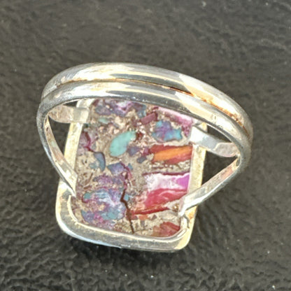Blue Turquoise Spiny Oyster Southwestern Sterling Silver Ring Size 9 19061
