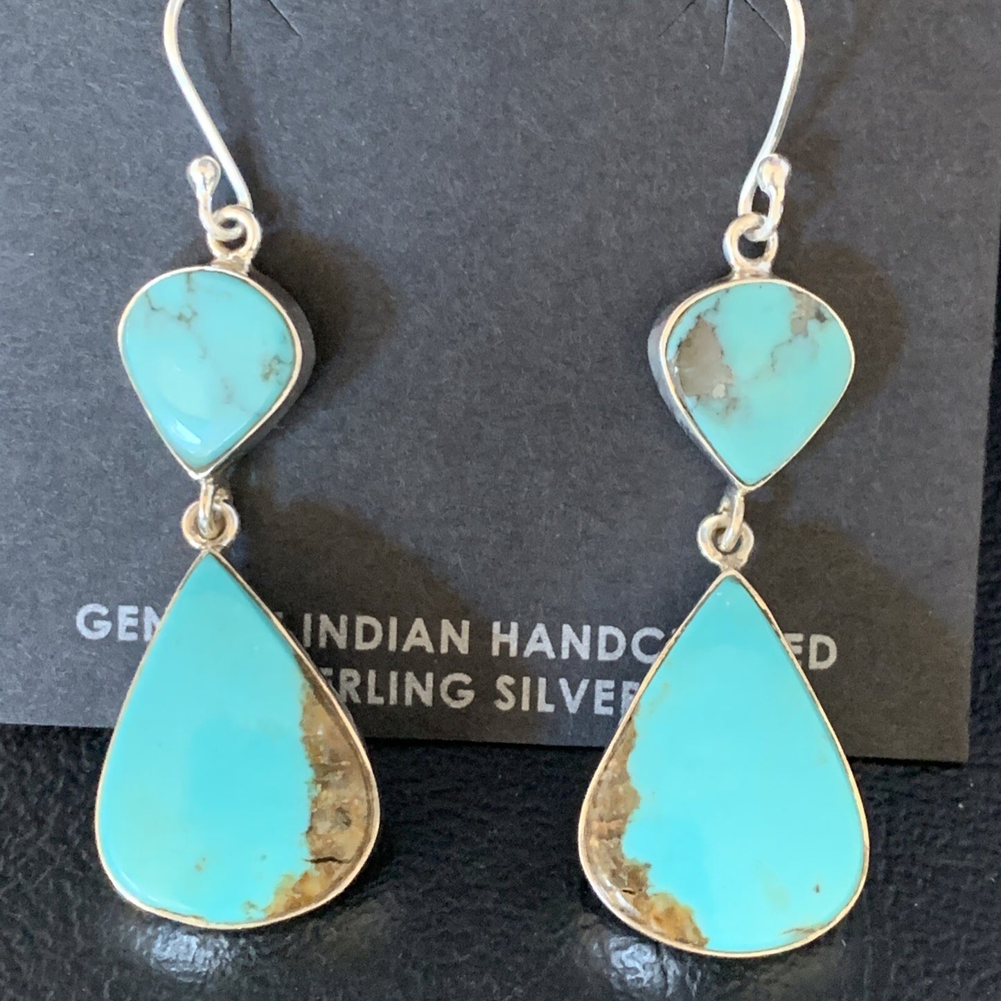 Kingman Turquoise Handmade Navajo Sterling Silver Dangle Earrings 13899
