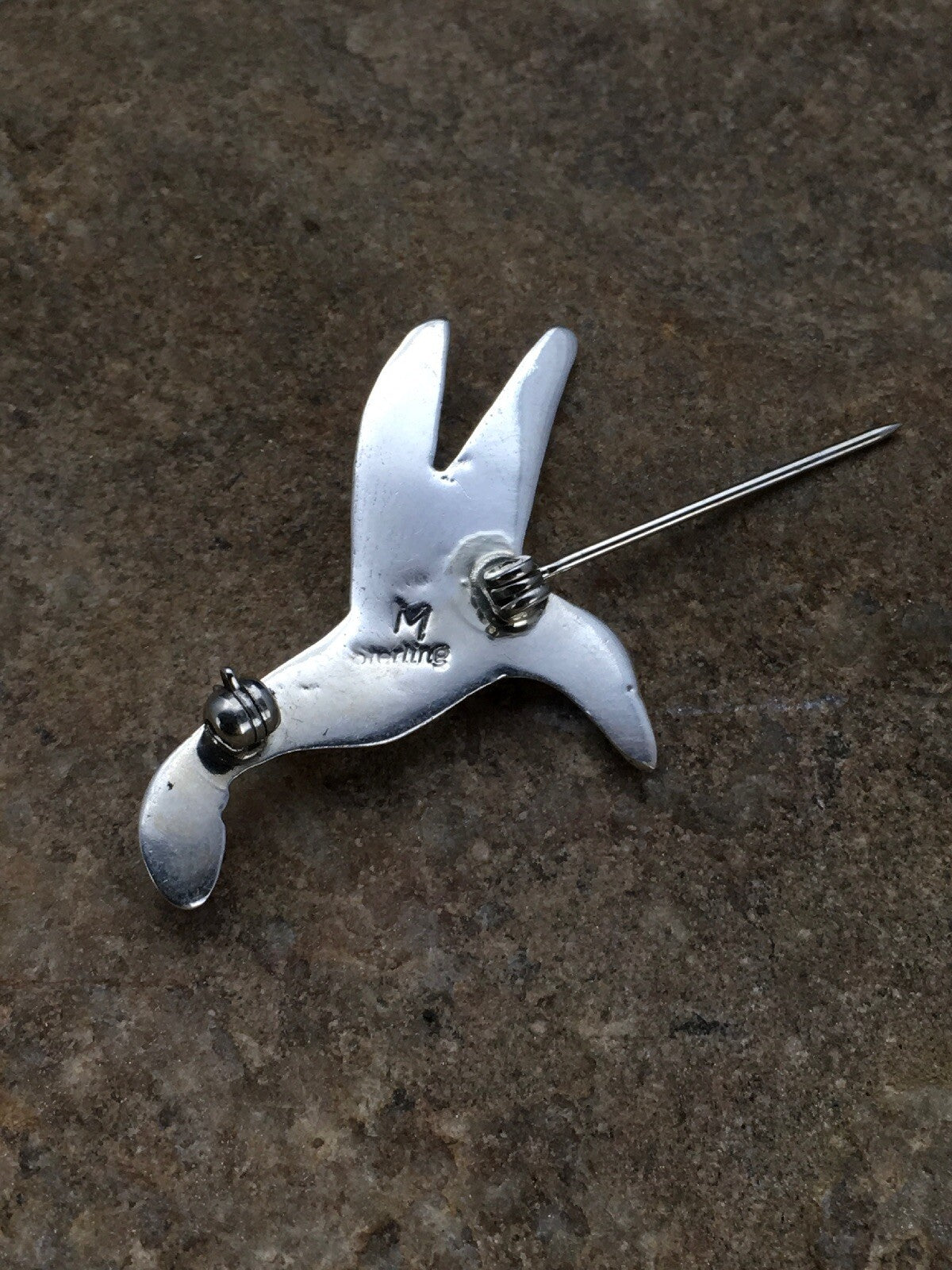 Coral & Turquoise Hummingbird Navajo Sterling Silver Inlay Pin 02901