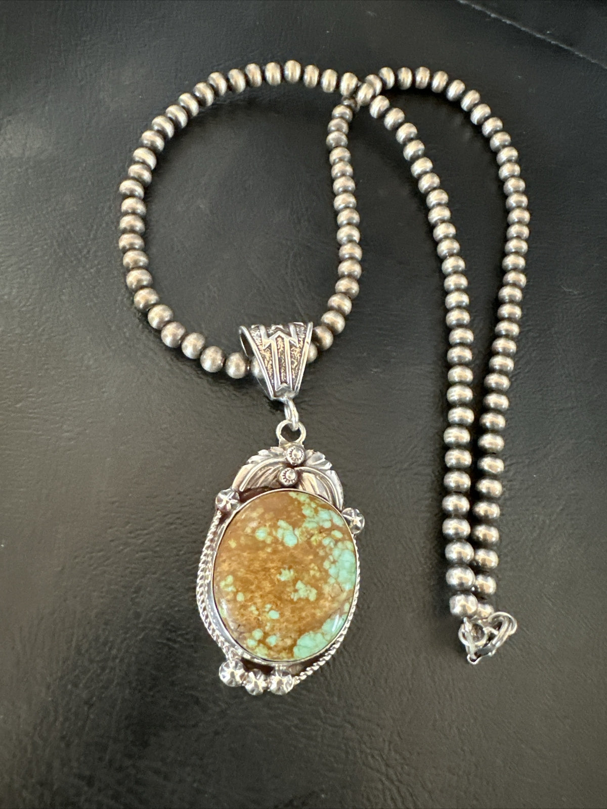 Mens Blue Turquoise#8 Pendant Navajo Sterling Silver Necklace 18070