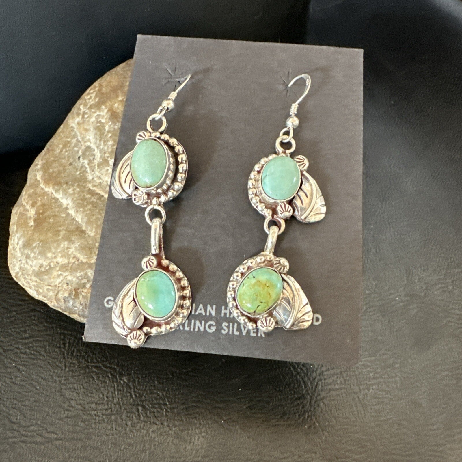 Navajo Green Royston Turquoise Sterling Silver Dangle Earrings 18804