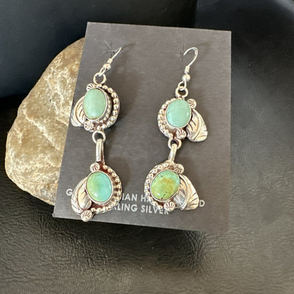 Navajo Green Royston Turquoise Sterling Silver Dangle Earrings 18804