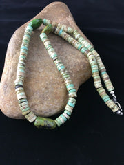 Men's Chunky Green Turquoise Navajo Heishi Necklace | Sterling Silver | Authentic Native American Handmade | 1797