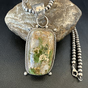 XL Men's Green Royston Turquoise Pendant Navajo Necklace | Sterling Silver | Authentic Native American Handmade