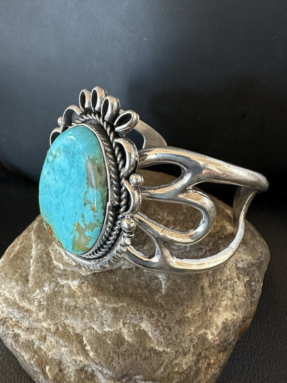 Mens Womens Tufa Blue Turquoise#8 Navajo Sterling Silver Cuff Bracelet 7.7"19450