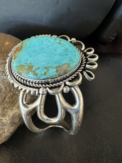 Mens Womens Tufa Blue Turquoise#8 Navajo Sterling Silver Cuff Bracelet 7.7"19450
