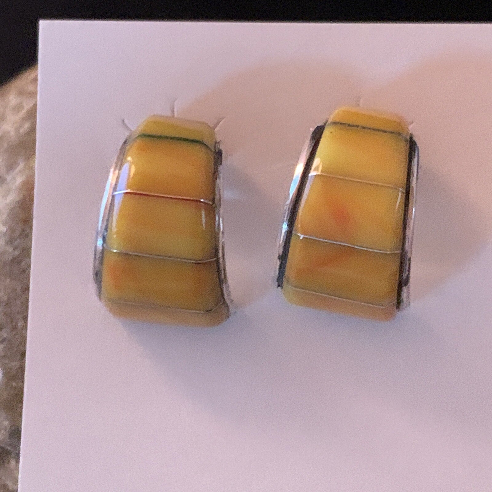Gold Yellow Spiny Oyster Navajo Sterling Silver Earrings 02075