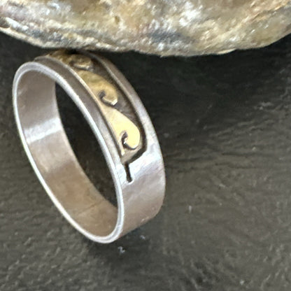 Mens Wedding Band Navajo Stamped 14K Gold Sterling Silver Ring Sz 12 17968