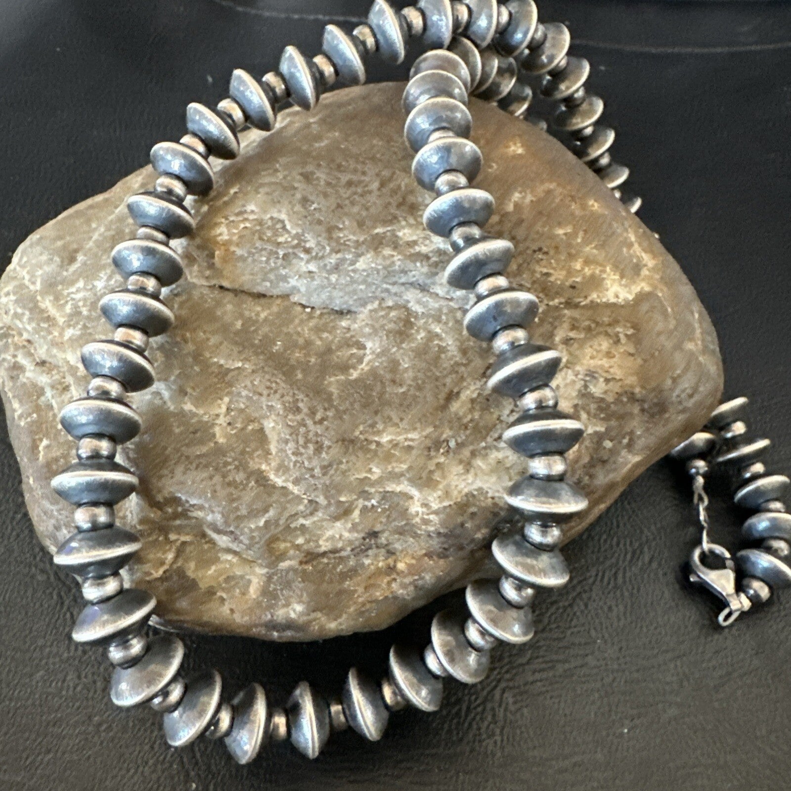 Sterling Silver Beads 8mm Rondelle Flat Sterling Silver Beads Necklace 19” 18832