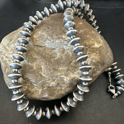 Sterling Silver Beads 8mm Rondelle Flat Sterling Silver Beads Necklace 19” 18832
