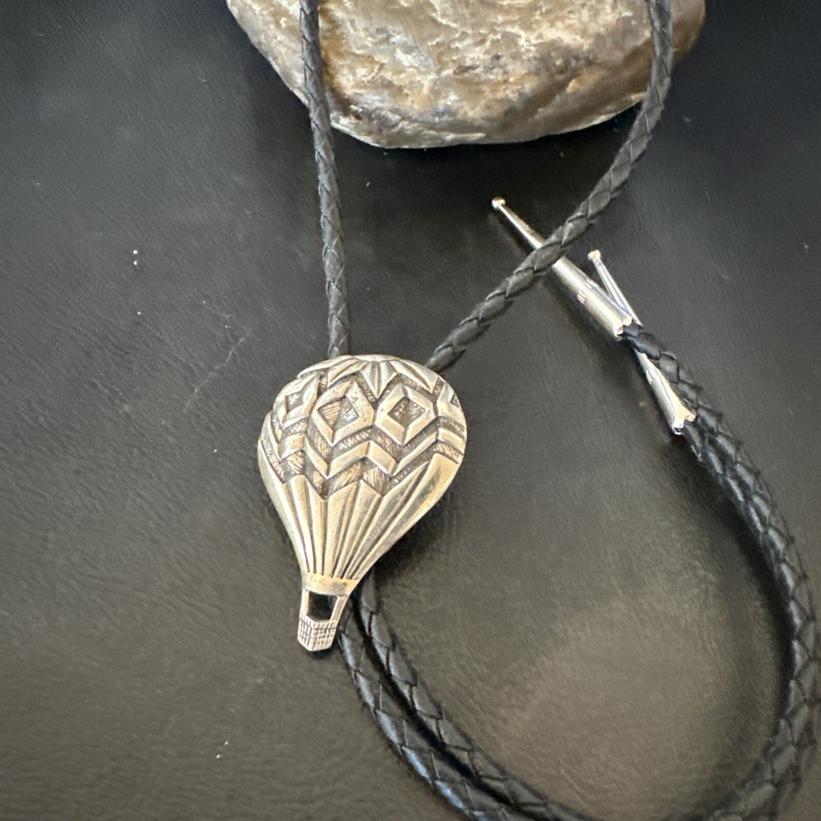 Mens Hot Air Balloon Navajo Sterling Silver Bolo Tie 18774