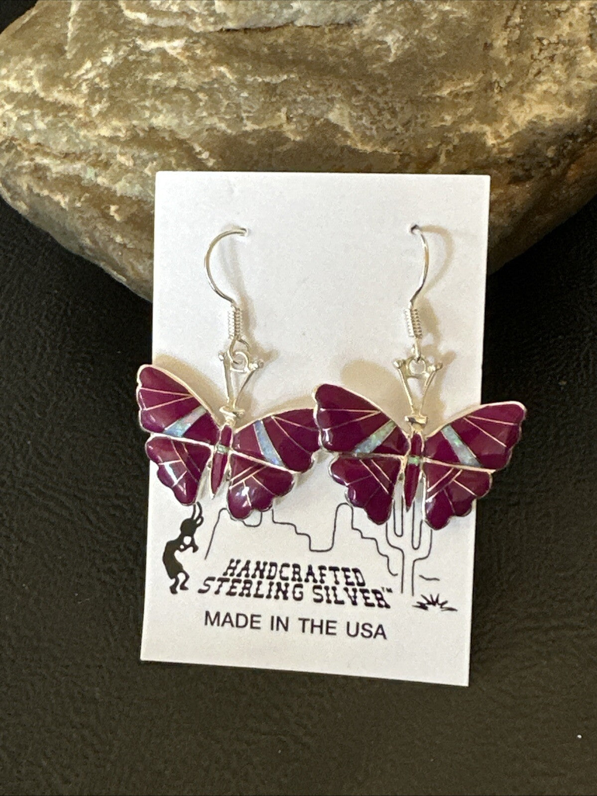 Butterfly Purple Stone Sugilite Opal Inlay Sterling Silver Dangle Earrings 18556