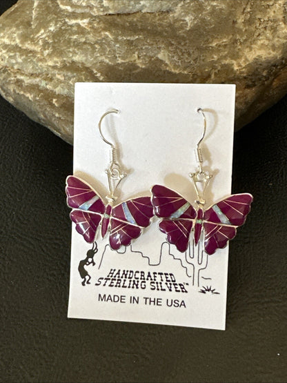 Butterfly Purple Stone Sugilite Opal Inlay Sterling Silver Dangle Earrings 18556